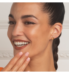 Pendientes botón en oro amarillo de 18 quilates 2 diamantes 1 citrino