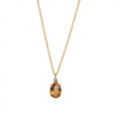 18 carat yellow gold necklace with a citrine and one diamond