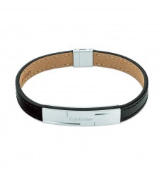 Calvin Klein Grid men bracelet black leather plate with logo 35000056
