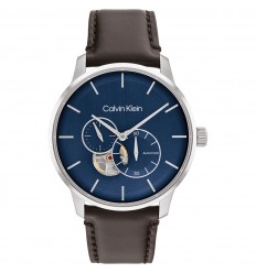 Calvin Klein automatic men's watch blue dial leather strap 25200075