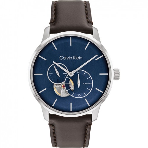 Calvin Klein automatic men's watch blue dial leather strap 25200075