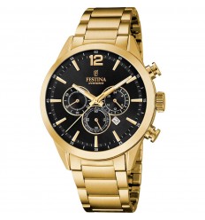Festina men Chronograph watch gold tone steel black dial F20633/3