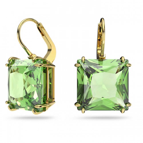 Swarovski Millenia square cut earrings green crystal gold tone 5636564