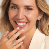 18K white gold ring with swiss blue topaz and 15 brilliant cut diamonds