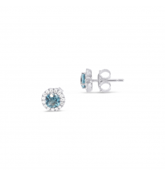 Pendientes oro blanco de 18 quilates topacio azul suizo 30 diamantes