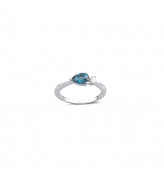 Anillo oro blanco 18 quilates topacio london azul talla pera 1 diamante