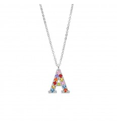 Lotus Silver letter A necklace with multicolored zircons LP3426-1/A