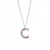 Lotus Silver letter C necklace with multicolored zircons LP3426-1/C