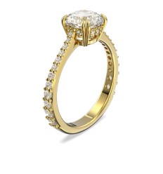 Cocktail Swarovski ring princess cut pavé white crystal gold tone plated