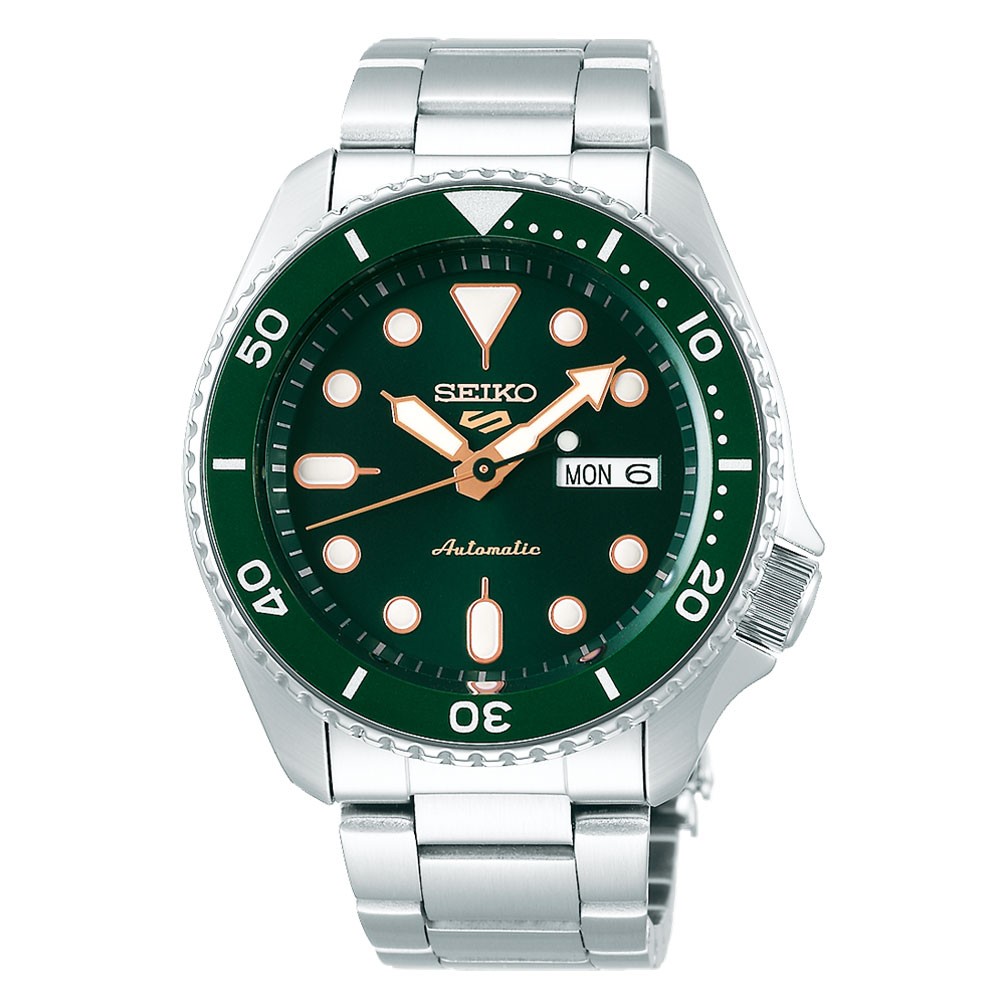 Seiko 5 Sports automatic watch 4R36 steel strap green dial SRPD63K1