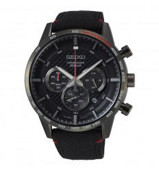 Seiko Neo Sports chronograph black dial black leather strap SSB359P1
