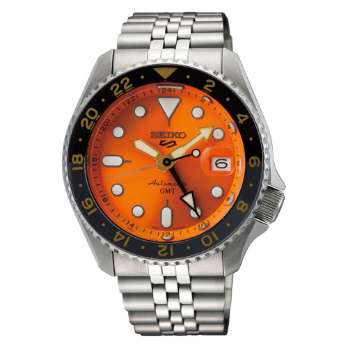 Seiko 5 Sports Style GMT automatic watch orange dial 42.5mm SSK005K1
