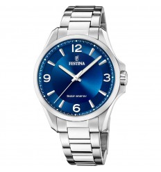 Festina men's solar watch blue dial steel strap F20656/2