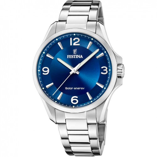 Festina men's solar watch blue dial steel strap F20656/2