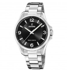 Reloj Festina solar hombre esfera negra correa acero F20656/4