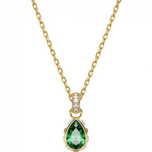 Swarovski Stilla pendant pear cut green crystal gold tone 5648751