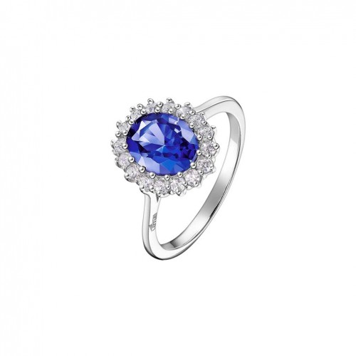 Lotus Silver ring blue and transparent zirconia LP3459-3/116