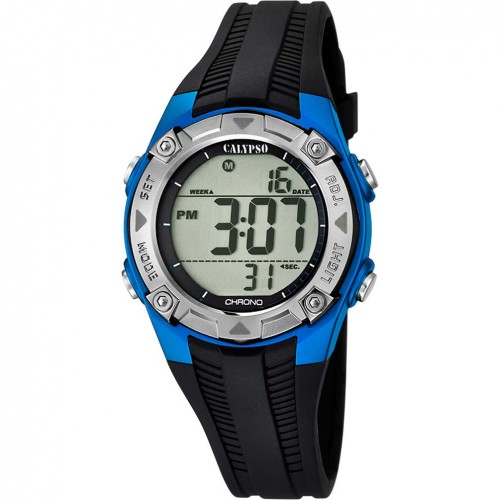 Reloj Calypso digital crush infantil negro y azul K5685/5 correa caucho