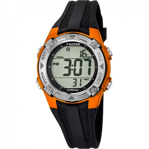Reloj Calypso digital crush infantil negro y naranja K5685/7 correa caucho