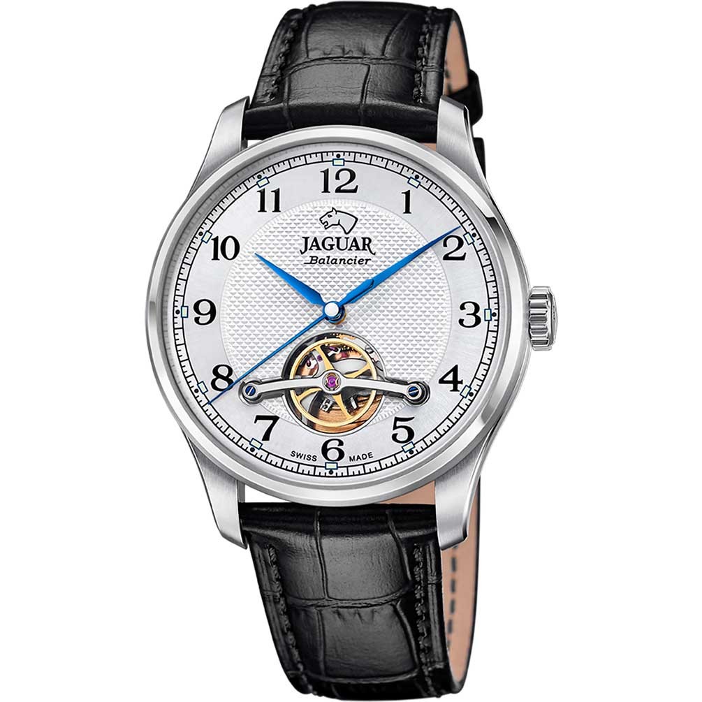Jaguar J966/1 men's watch automatic gray silver black leather strap