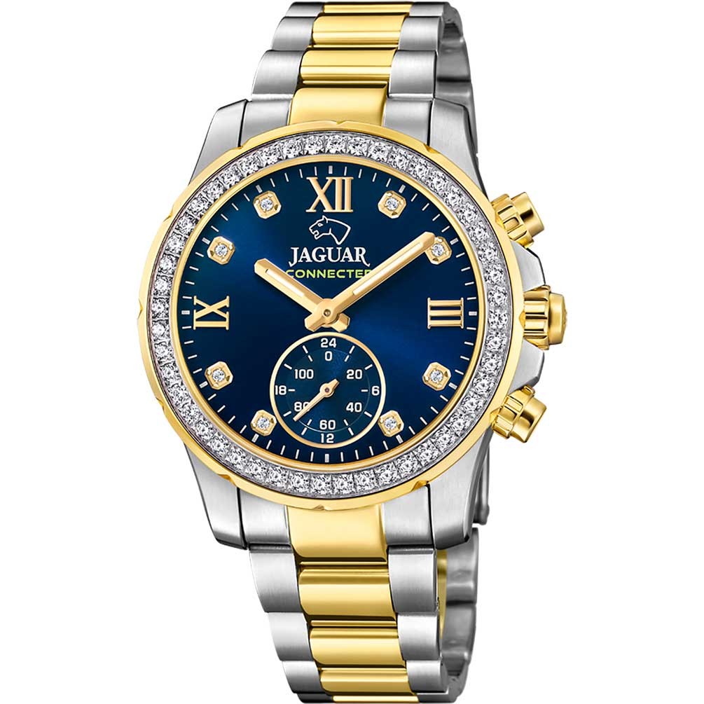 bicolor Jaguar tone steel dial watch blue Lady Connected J982/3 gold