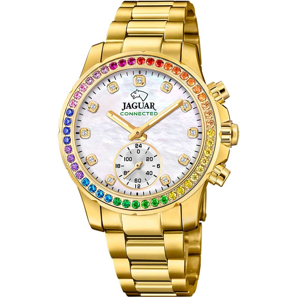 Jaguar J983/4 pearly Connected multicolored Lady IP bezel gold steel