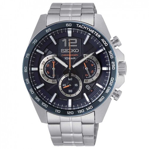 Seiko Neo Sports chronograph watch 44mm blue steel bracelet SSB345P1