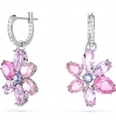 Swarovski Gema earrings mixed cuts pink flower rhodium plated 5658397