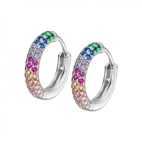 Lotus Silver Rainbow hoop earrings multicolored zircons LP3484-4/1