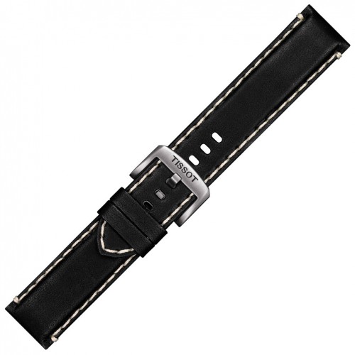 Black leather Tissot strap with white stitching 22mm T852044982