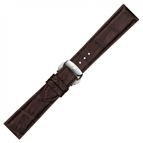 21mm Tissot brown leather strap with folding clasp T852045399