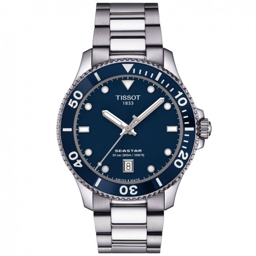 Tissot Seastar 1000 watch 40mm blue dial steel bracelet T1204101104100