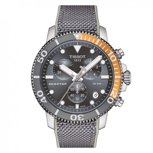 Tissot Seastar 1000 chrono watch grey textile strap T1204171708101