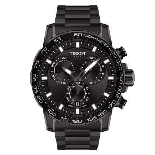 Reloj Tissot Supersport Chrono color negro correa acero T1256173305100