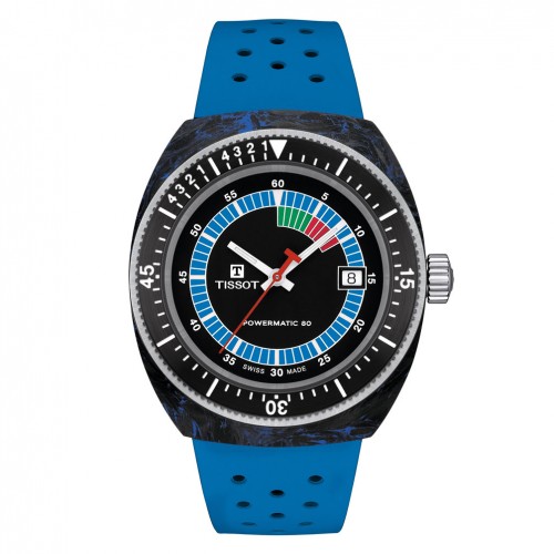 Tissot sideral S Powermatic watch blue rubber strap T1454079705701