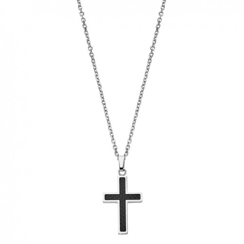 Lotus Style cross necklace for men in black stainless steel LS1983-1/1