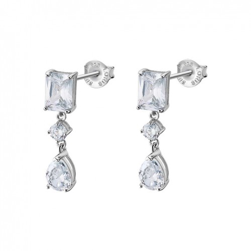 Lotus Silver long earrings in silver LP3566-4/1 with clear zircons