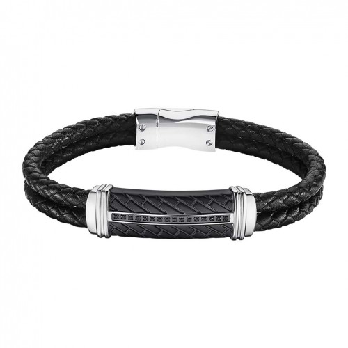 Braçalet Lotus Style LS2286-2/1 home en acer negre i cuir negre