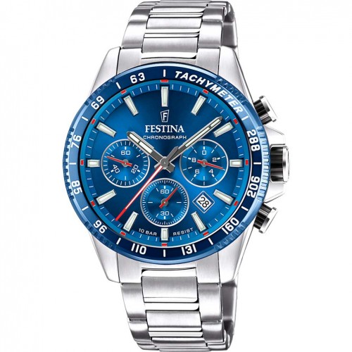 Festina men watch timeless chronograph F20560/3 blue dial steel bracelet