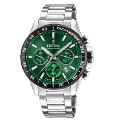 Festina men watch chronograph F20560/4 green dial steel bracelet