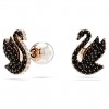 Swarovski Swan stud earrings black crystals rose gold plated 5684608