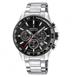 Festina men watch chronograph F20560/6 black dial steel bracelet
