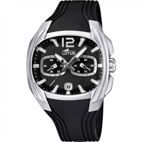 Reloj Lotus Doom cronometro 15756/D esfera negra correa de caucho