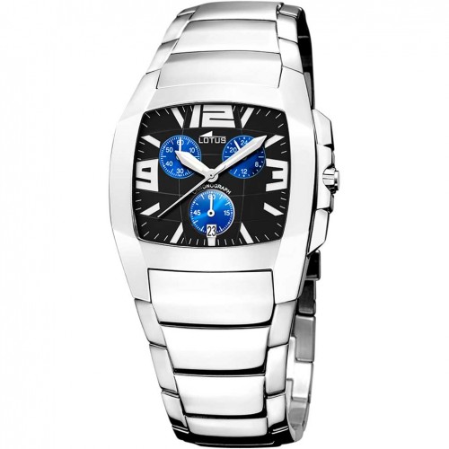 Reloj Lotus Shiny 15313/D esfera negra y azul brazalete acero inoxidable