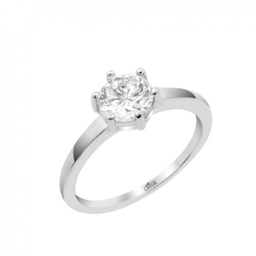 Lotus Silver Glam solitaire ring silver and white zirconia LP3740-3