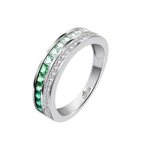 Anillo Lotus Silver Glam plata y circonitas verdes y blancas LP3730-3