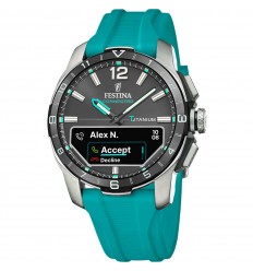 Festina connected D watch F23000/5 black dial turquoise silicone strap