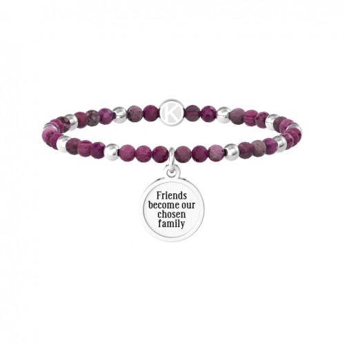 Pulsera amigos Kidult piedras tono rosa y plata colgante circular 732232