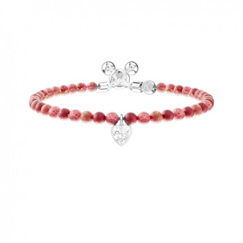 Kidult adjustable bracelet white heart pendant red tone stones 732294