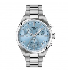Tissot PR100 chronograph watch blue dial steel bracelet T1504171135100